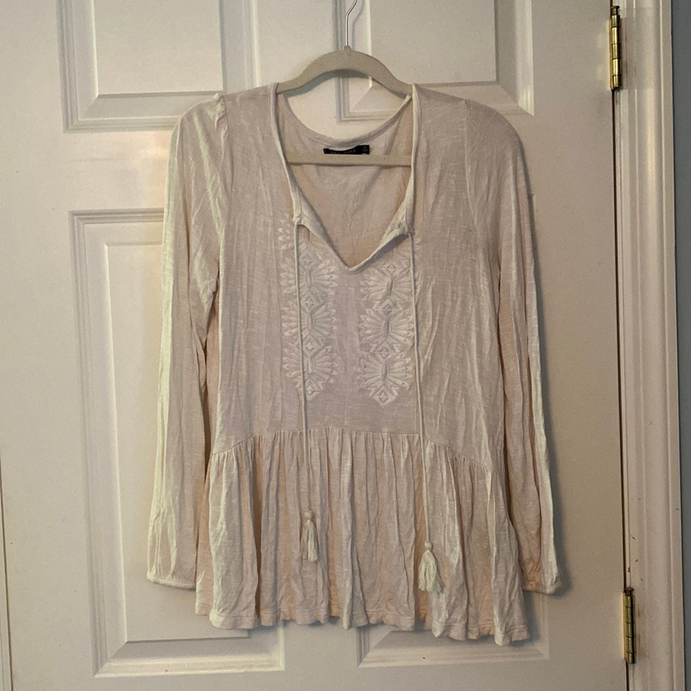 Cream Long Sleeve Blouse